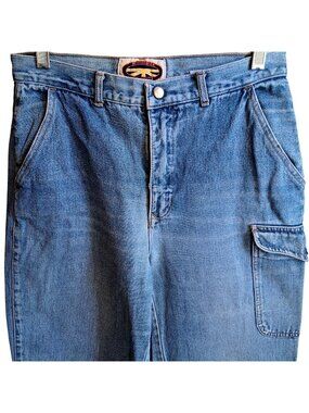 True Vintage 80s Cargo Jeans 11 29x32 Snap Cuffs Distress Pentimento Brittania